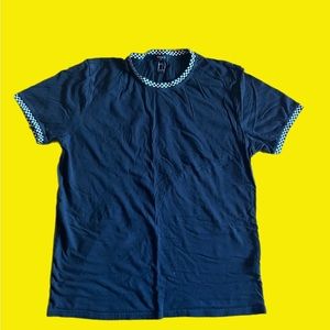 Black Tee w/Checkered Collar and Sleeves